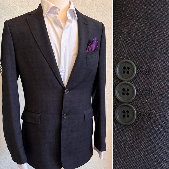 TED BAKER MENS BLAZER SIZE 38 SPORT COAT MODERN FIT PURPLE PLAID SUIT JACKET